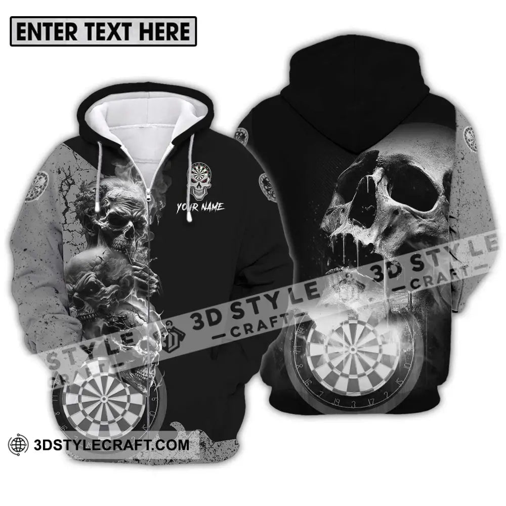 Unisex Shirt - Custom Name Smoking Skull Darts Zipper Hoodie / S T-Shirt