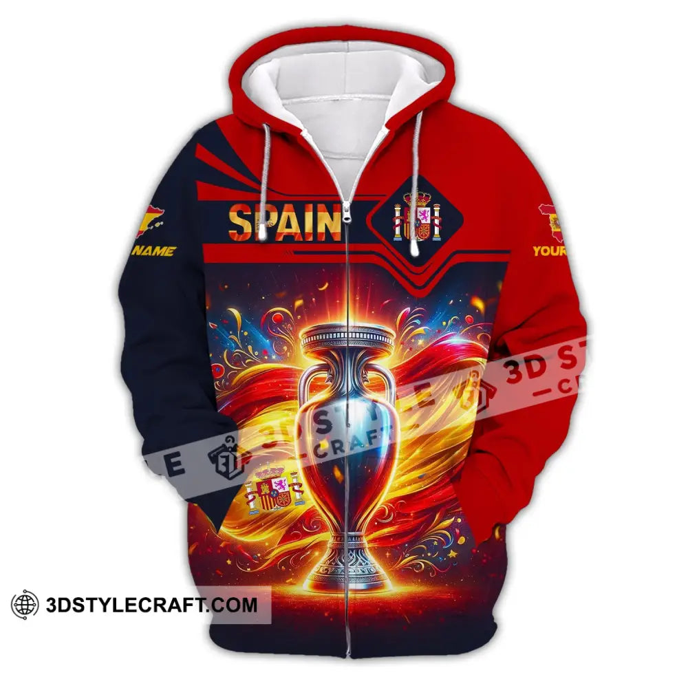 Unisex Shirt Custom Name Spain Football Euro 2024 Polo Long Sleeve Zipper Hoodie / S T-Shirt