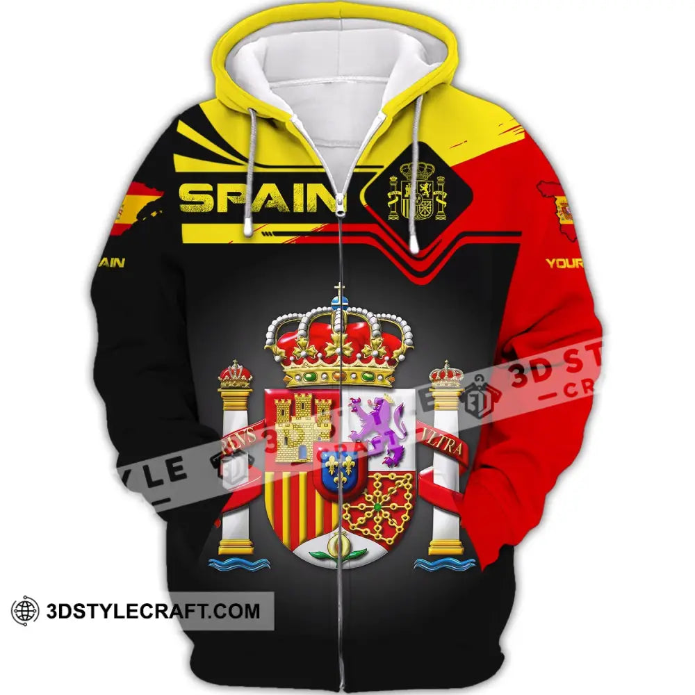 Unisex Shirt Custom Name Spain T-Shirt Spanish Pride Gift Zipper Hoodie / S