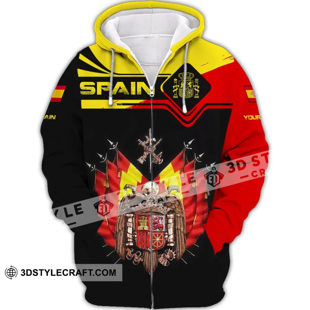 Unisex Shirt Custom Name Spain T-Shirt Spanish Pride Gift Zipper Hoodie / S