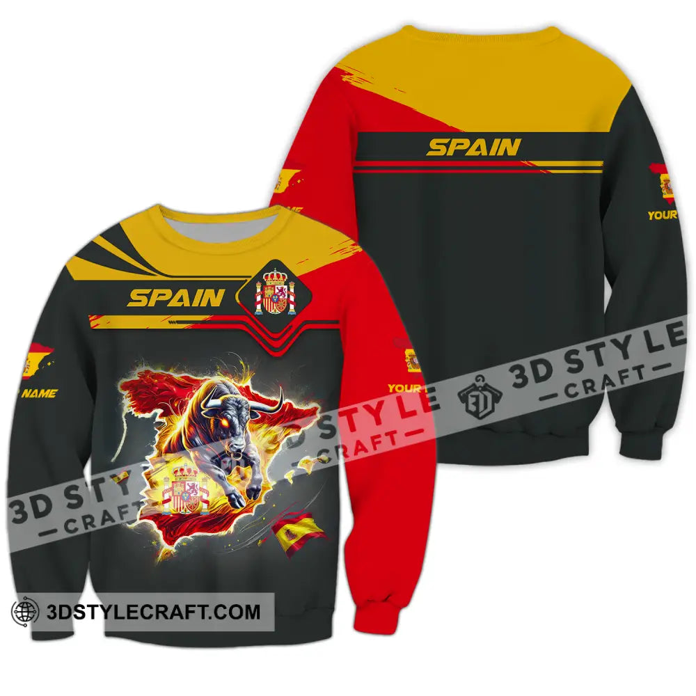 Unisex Shirt - Custom Name Spain Team Lover Map Long Sleeve / S T-Shirt