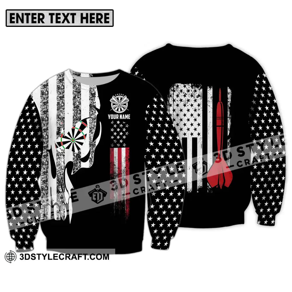 Unisex Shirt - Custom Name Sport America Flag Darts Long Sleeve / S T-Shirt