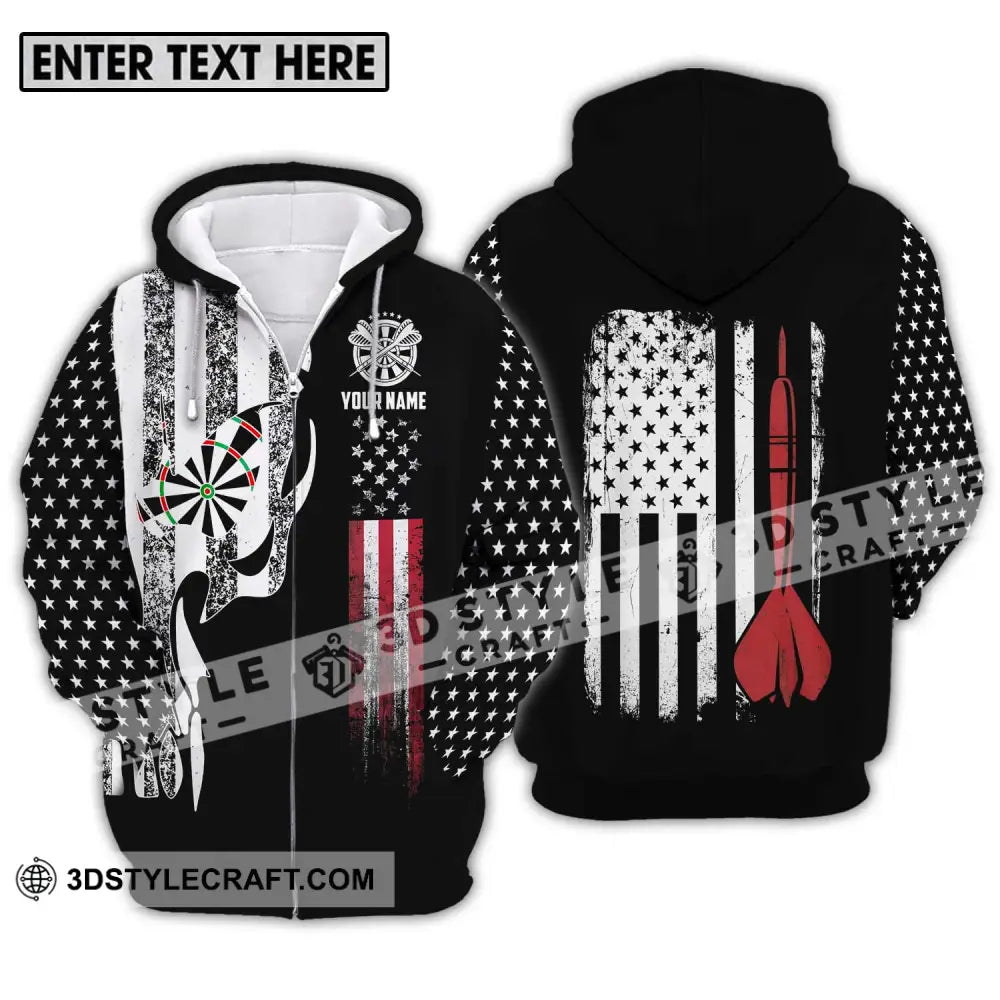 Unisex Shirt - Custom Name Sport America Flag Darts Zipper Hoodie / S T-Shirt