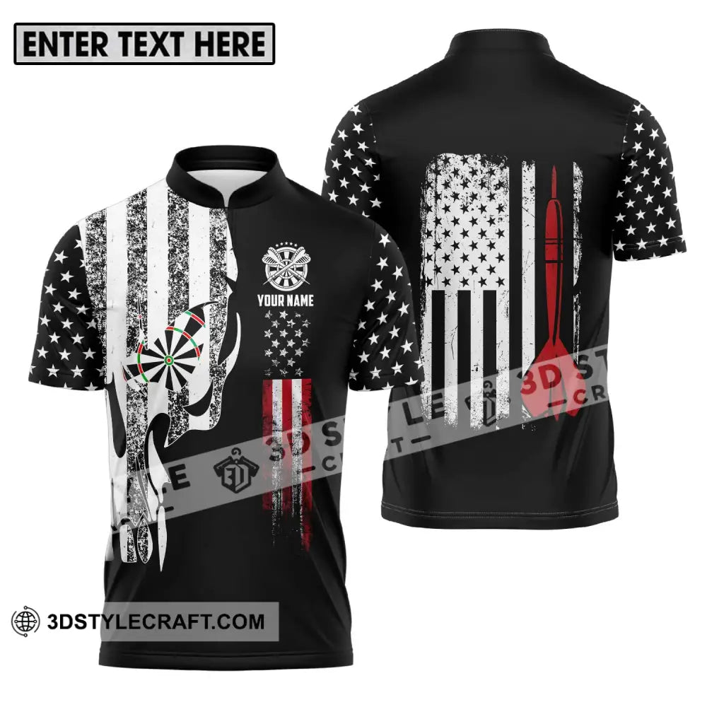 Unisex Shirt - Custom Name Sport America Flag Darts Zipper Polo / S T-Shirt