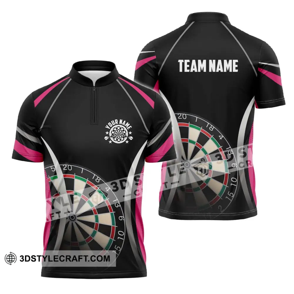 Unisex Shirt - Custom Name Sport Black Pink Darts Zipper Polo / S T-Shirt