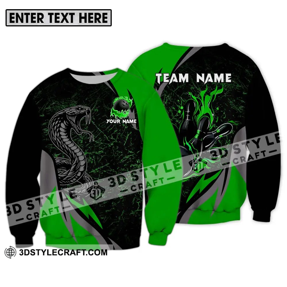 Unisex Shirt - Custom Name Sport Black Snake Bowling Long Sleeve / S T-Shirt