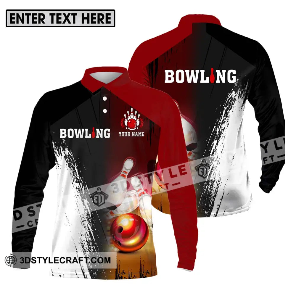 Unisex Shirt - Custom Name Sport Bowling Red Ball Long Sleeve Polo / S T-Shirt