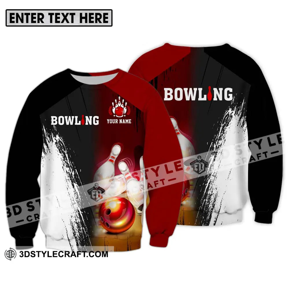 Unisex Shirt - Custom Name Sport Bowling Red Ball Long Sleeve / S T-Shirt