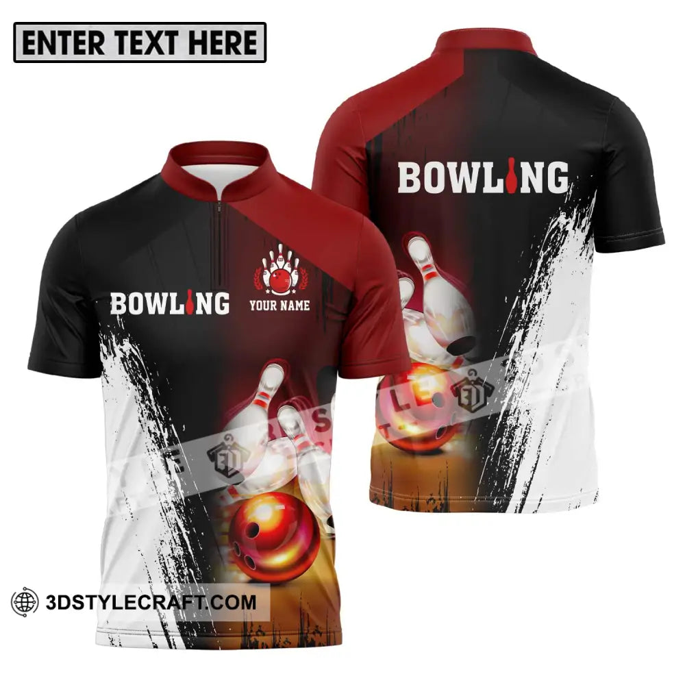 Unisex Shirt - Custom Name Sport Bowling Red Ball Zipper Polo / S T-Shirt