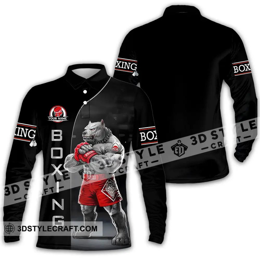 Unisex Shirt - Custom Name Sport Boxing Pitbull Dog Long Sleeve Polo / S T-Shirt