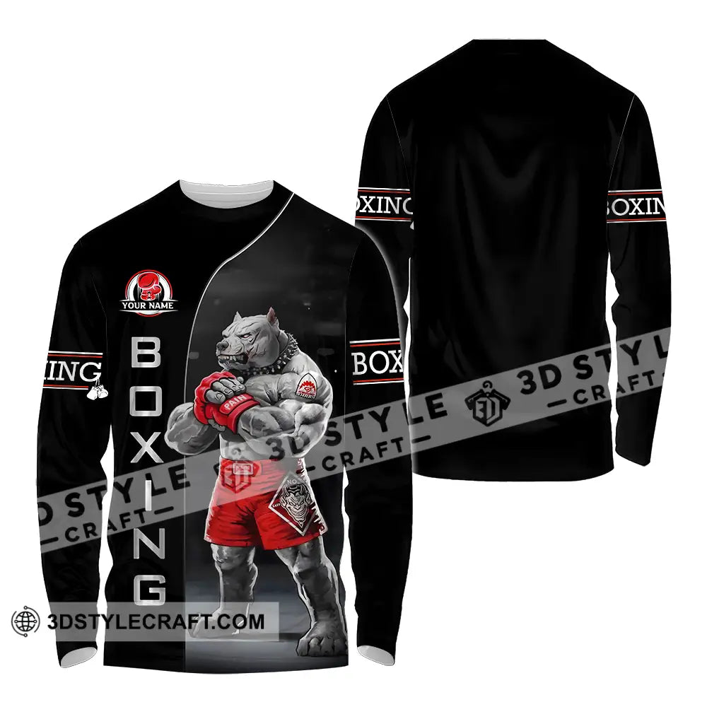 Unisex Shirt - Custom Name Sport Boxing Pitbull Dog Long Sleeve / S T-Shirt