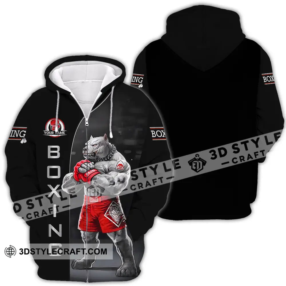 Unisex Shirt - Custom Name Sport Boxing Pitbull Dog Zipper Hoodie / S T-Shirt