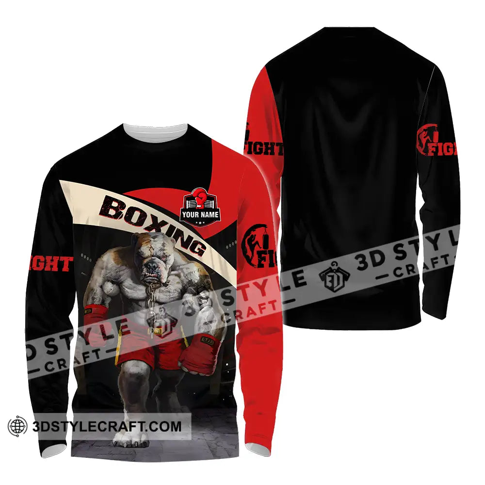 Unisex Shirt - Custom Name Sport Boxing Pitbull King Long Sleeve / S T-Shirt