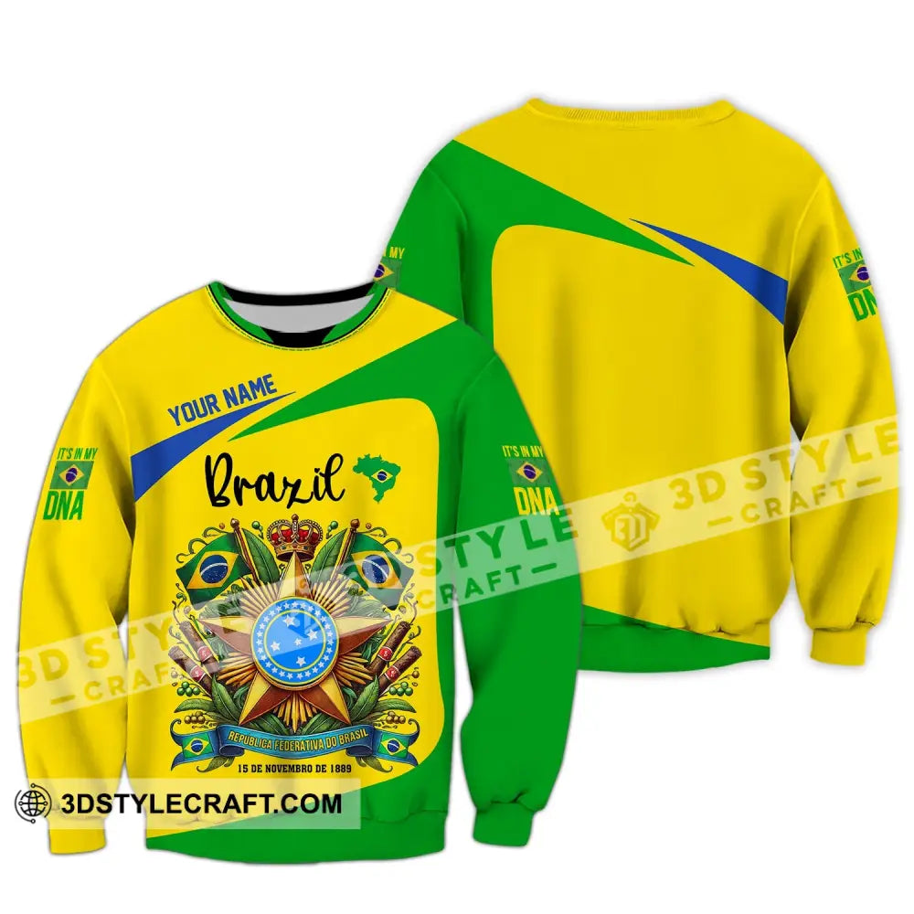 Unisex Shirt - Custom Name Sport Brazil It’s My Dna Long Sleeve / S T-Shirt