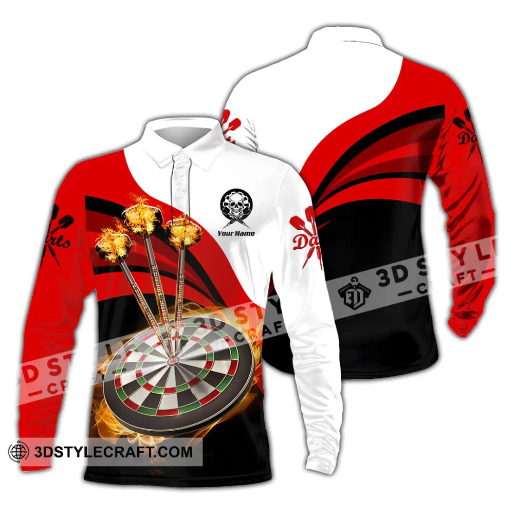 Unisex Shirt - Custom Name Sport Burning Darts Long Sleeve Polo / S T-Shirt