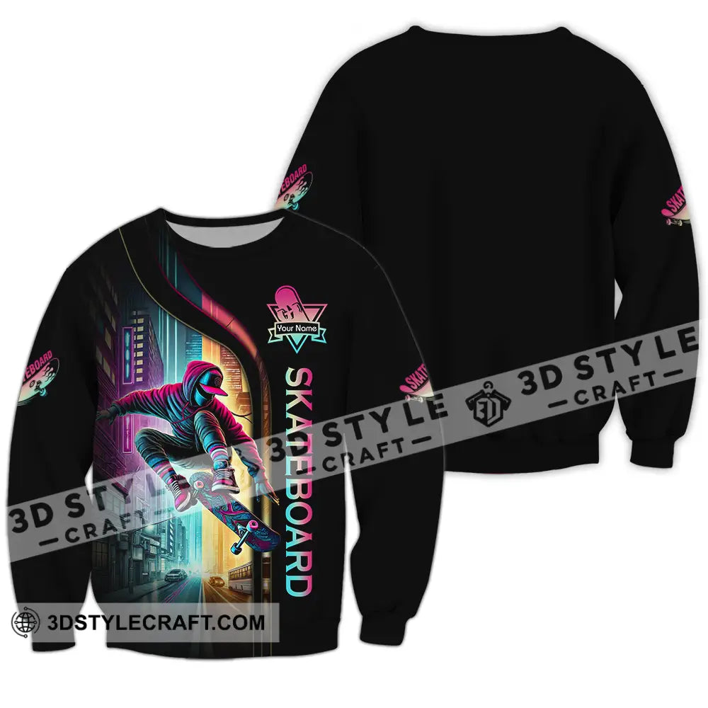 Unisex Shirt - Custom Name Sport Colorful Street Skateboard Long Sleeve / S T-Shirt