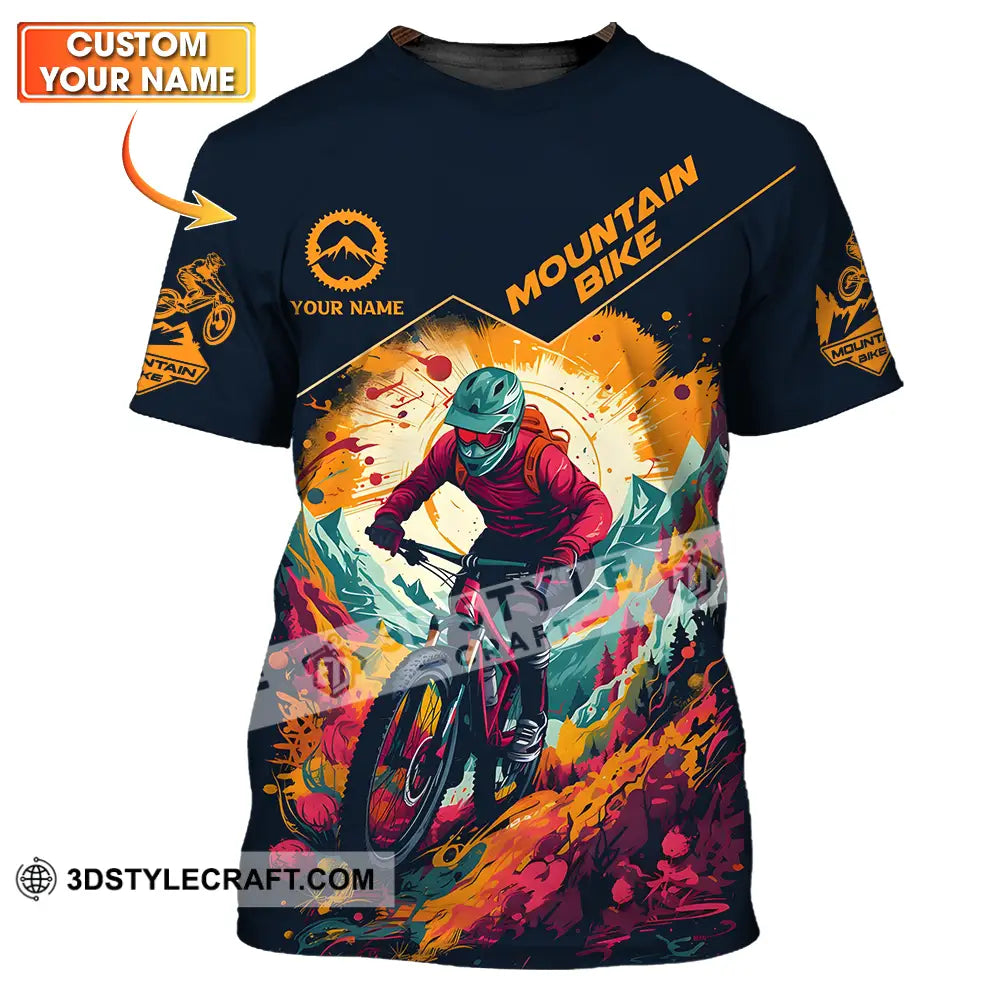 Unisex Shirt - Custom Name Sport Drawing Mountain Biker T-Shirt