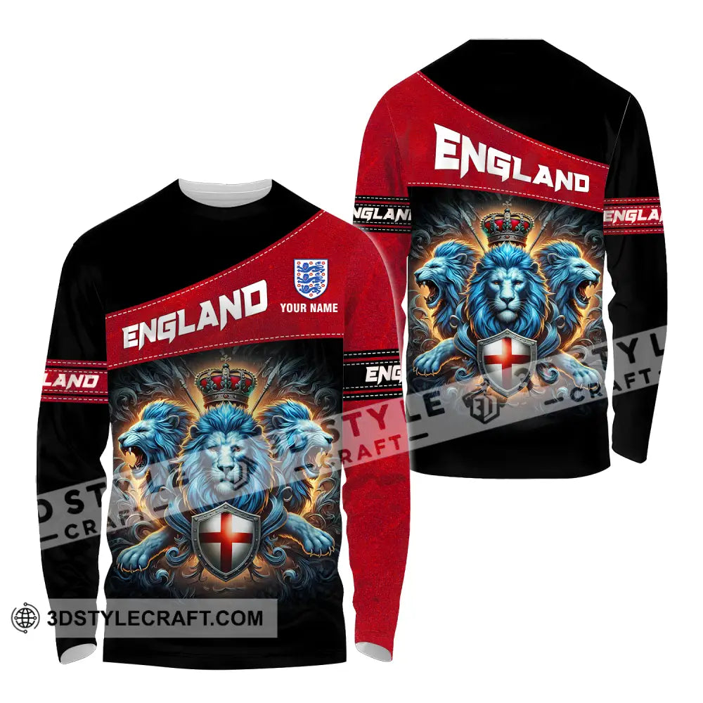 Unisex Shirt - Custom Name Sport England Three Lions Long Sleeve / S T-Shirt