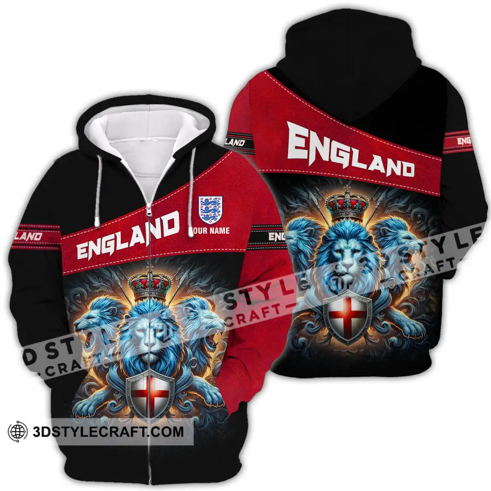 Unisex Shirt - Custom Name Sport England Three Lions Zipper Hoodie / S T-Shirt