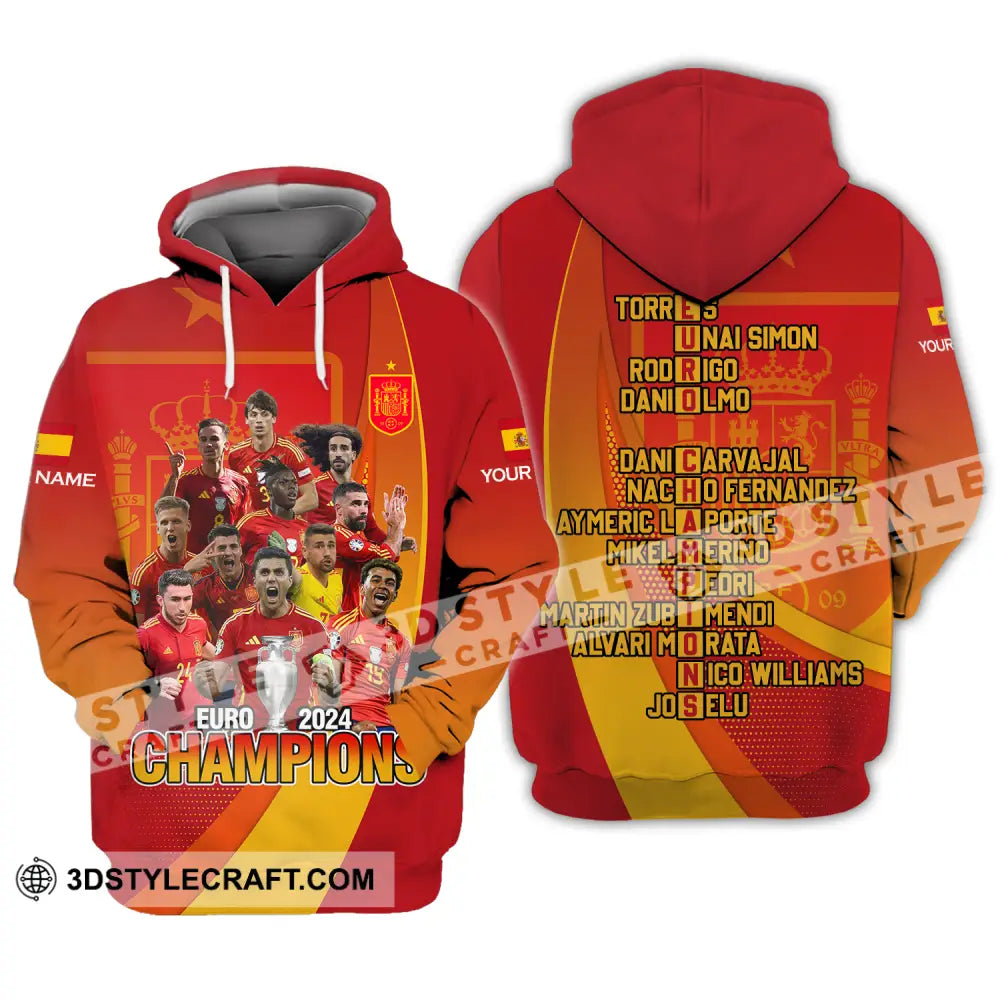 Unisex Shirt - Custom Name Sport Euro 2024 Champion Spain Hoodie / S T-Shirt