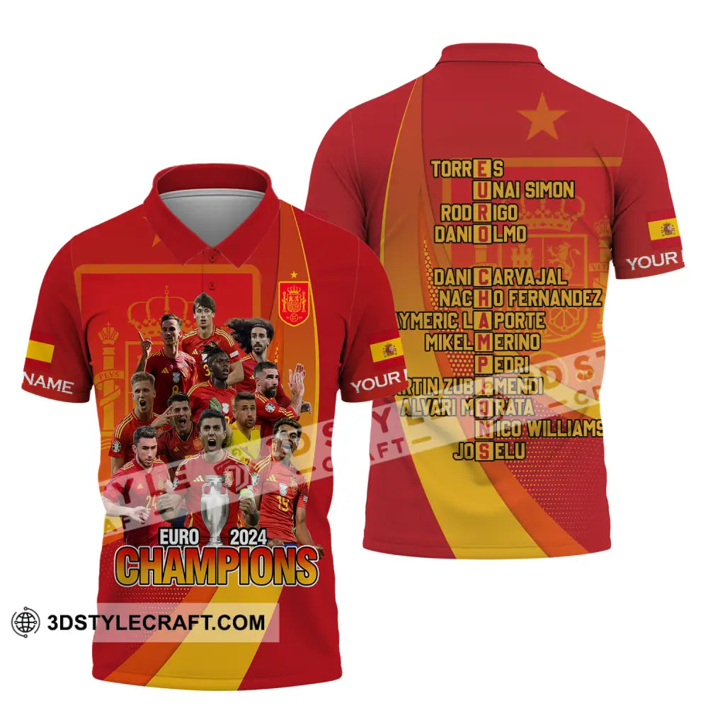 Unisex Shirt - Custom Name Sport Euro 2024 Champion Spain Polo / S T-Shirt