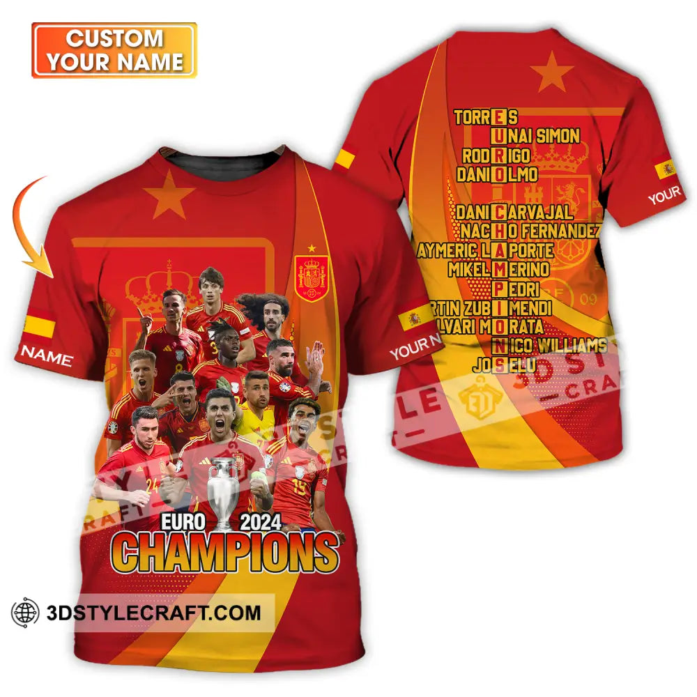 Unisex Shirt - Custom Name Sport Euro 2024 Champion Spain T-Shirt