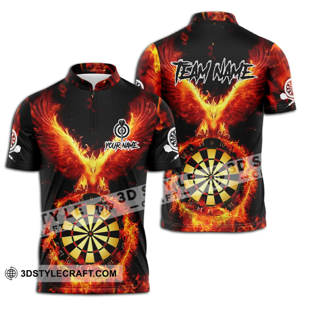 Unisex Shirt - Custom Name Sport Fire Eagle Darts Player Zipper Polo / S T-Shirt