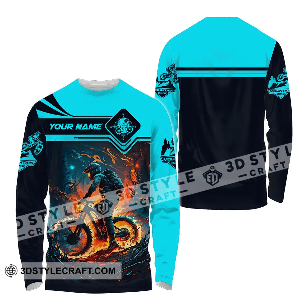 Unisex Shirt - Custom Name Sport Fire Mountain Biker Long Sleeve / S T-Shirt