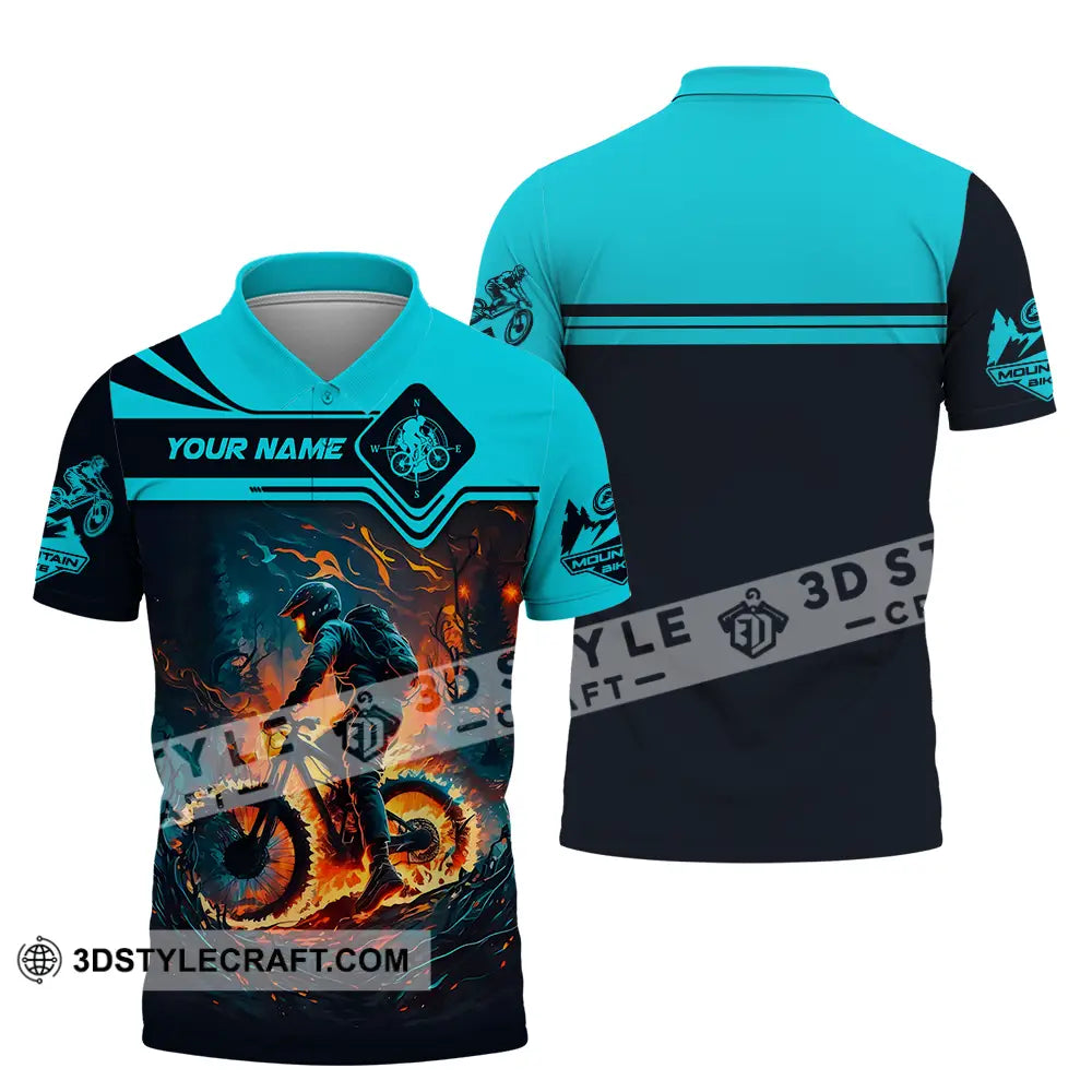 Unisex Shirt - Custom Name Sport Fire Mountain Biker Polo / S T-Shirt