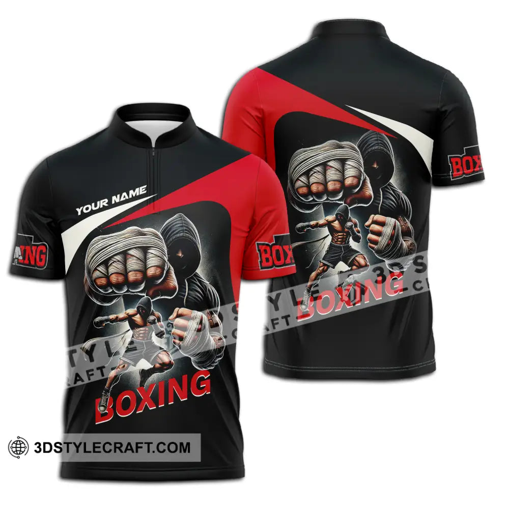 Unisex Shirt - Custom Name Sport King Of Boxing Zipper Polo / S T-Shirt