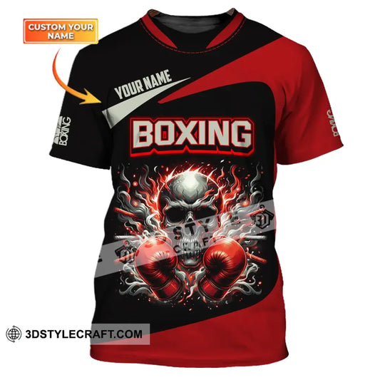 Unisex Shirt - Custom Name Sport Red Glove Boxing Skull T-Shirt