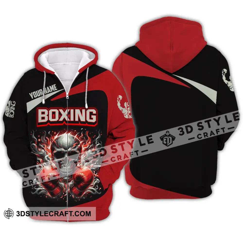 Unisex Shirt - Custom Name Sport Red Glove Boxing Skull Zipper Hoodie / S T-Shirt