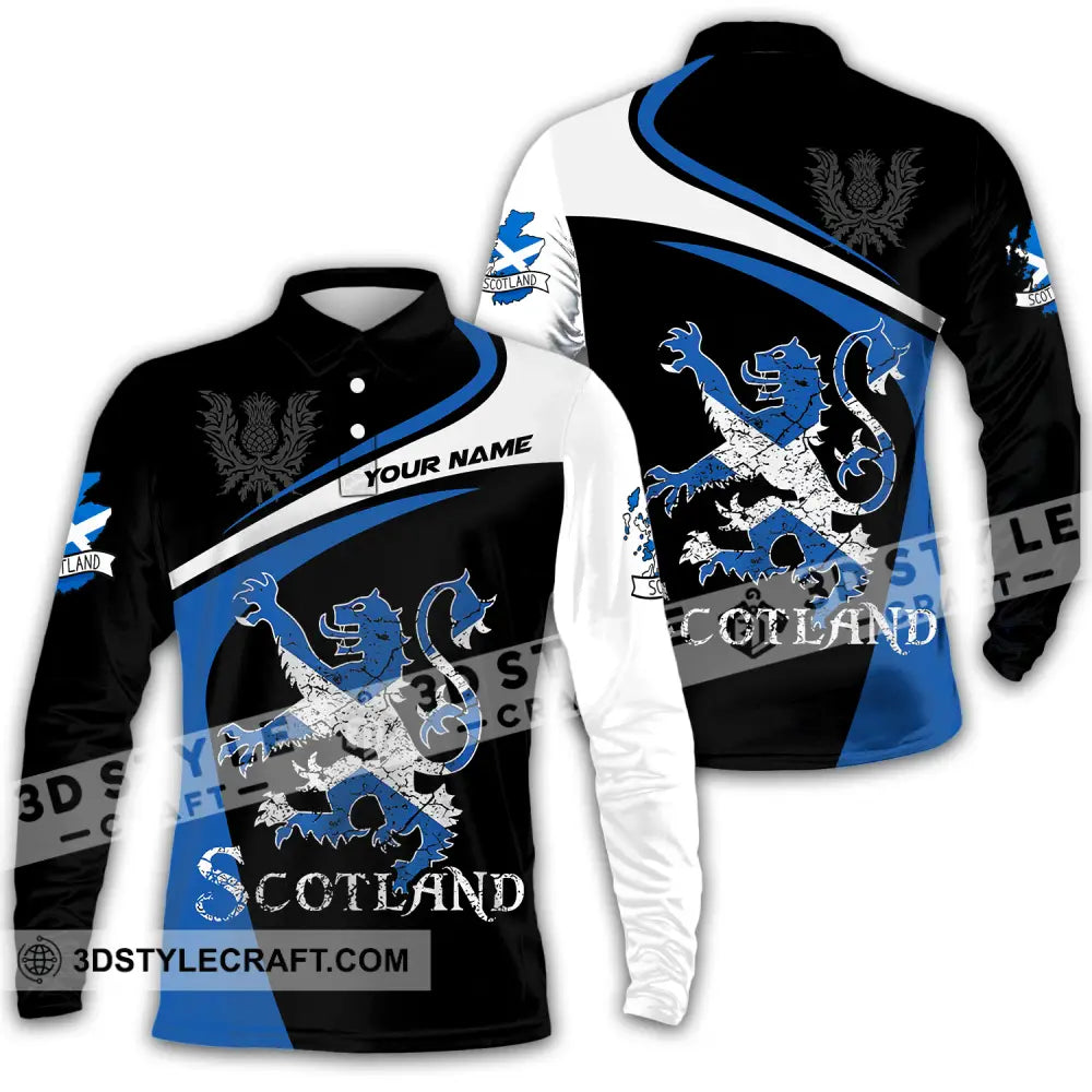 Unisex Shirt - Custom Name Sport Scotland Lion Long Sleeve Polo / S T-Shirt