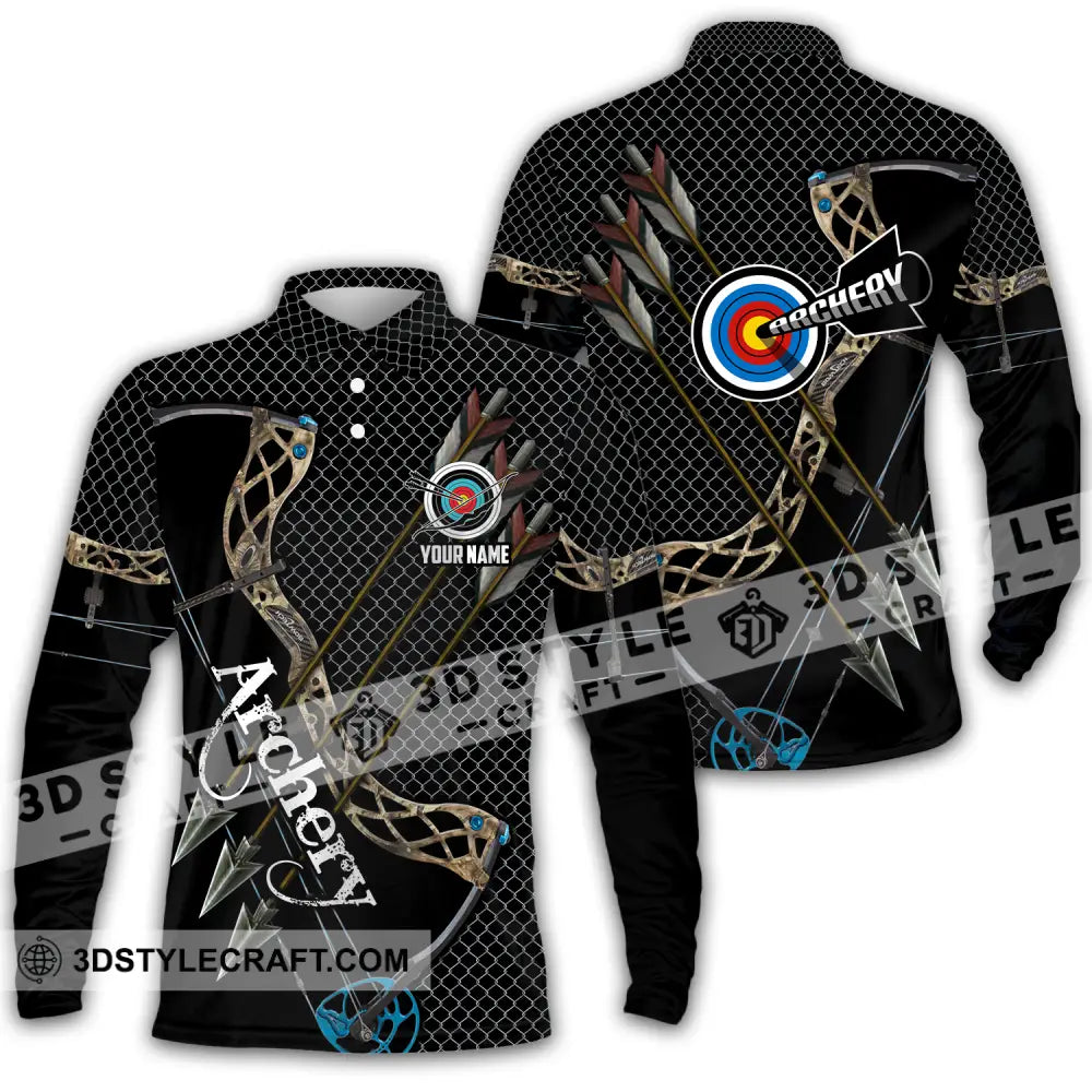 Unisex Shirt - Custom Name Sport Three Arrows Archery Long Sleeve Polo / S T-Shirt