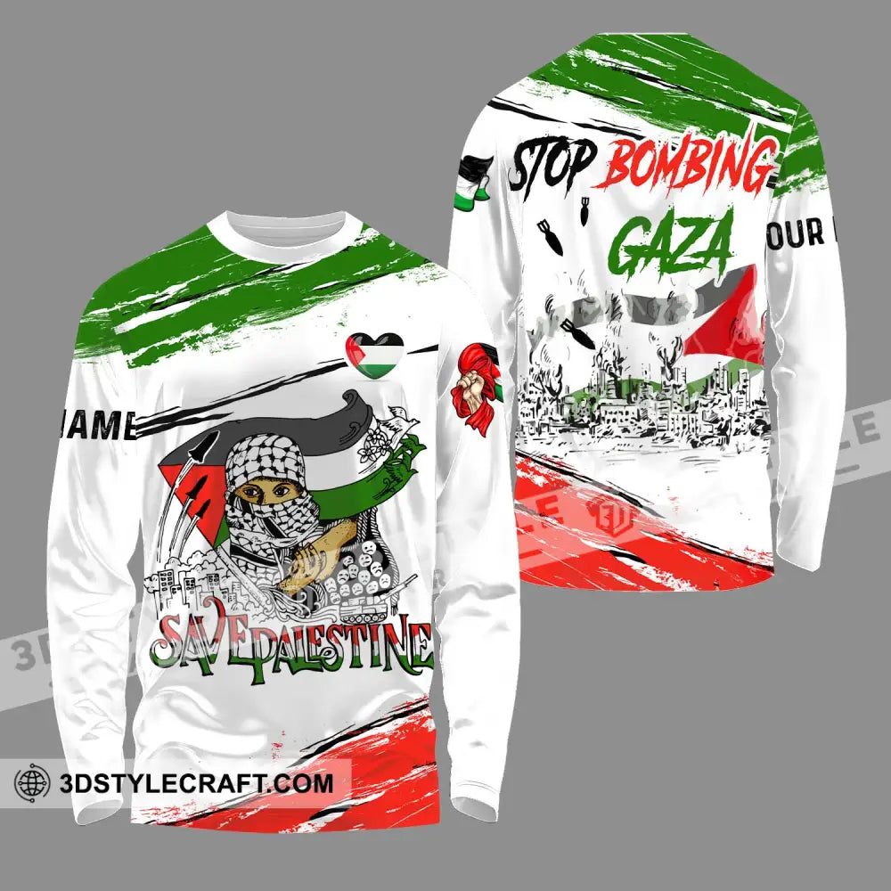 Unisex Shirt - Custom Name Stop Bombing Gaza Long Sleeve / S T-Shirt