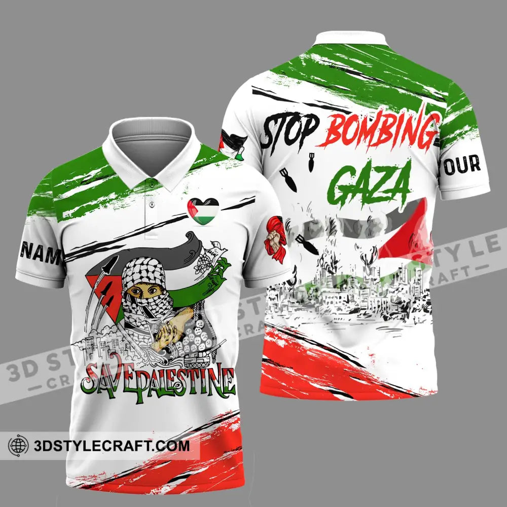 Unisex Shirt - Custom Name Stop Bombing Gaza Polo / S T-Shirt