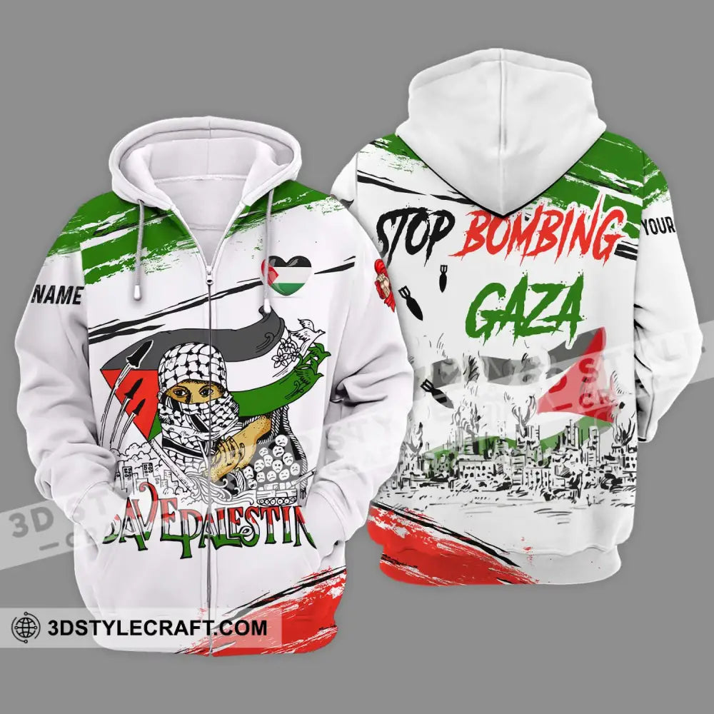 Unisex Shirt - Custom Name Stop Bombing Gaza Zipper Hoodie / S T-Shirt