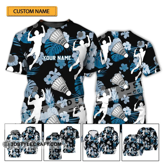 Unisex Shirt - Custom Name T-Shirt - Badminton Tropical Design Clothing style option 2
