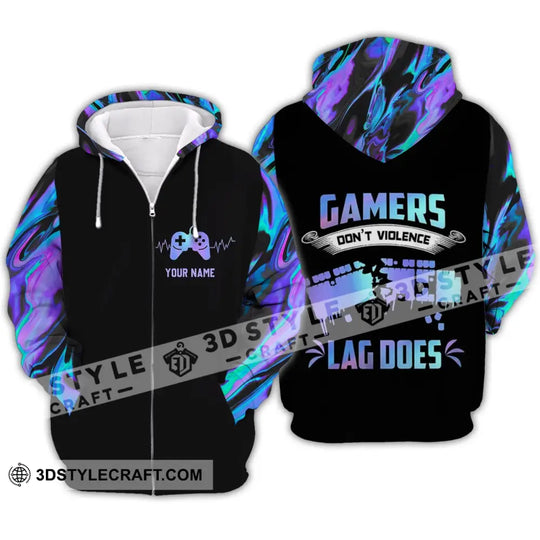 Unisex Shirt - Custom Name T-Shirt, Gamers Don't Violence Lag Does style option 4