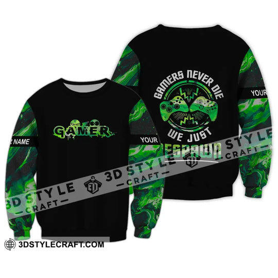 Unisex Shirt - Custom Name T-Shirt, Gamers Never Die We Just Respawn style option 3