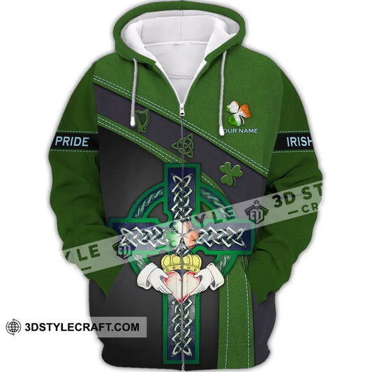 Unisex Shirt - Custom Name T-Shirt Irish Pride Happy Saint Patrick’s Day Zipper Hoodie / S T-Shirt