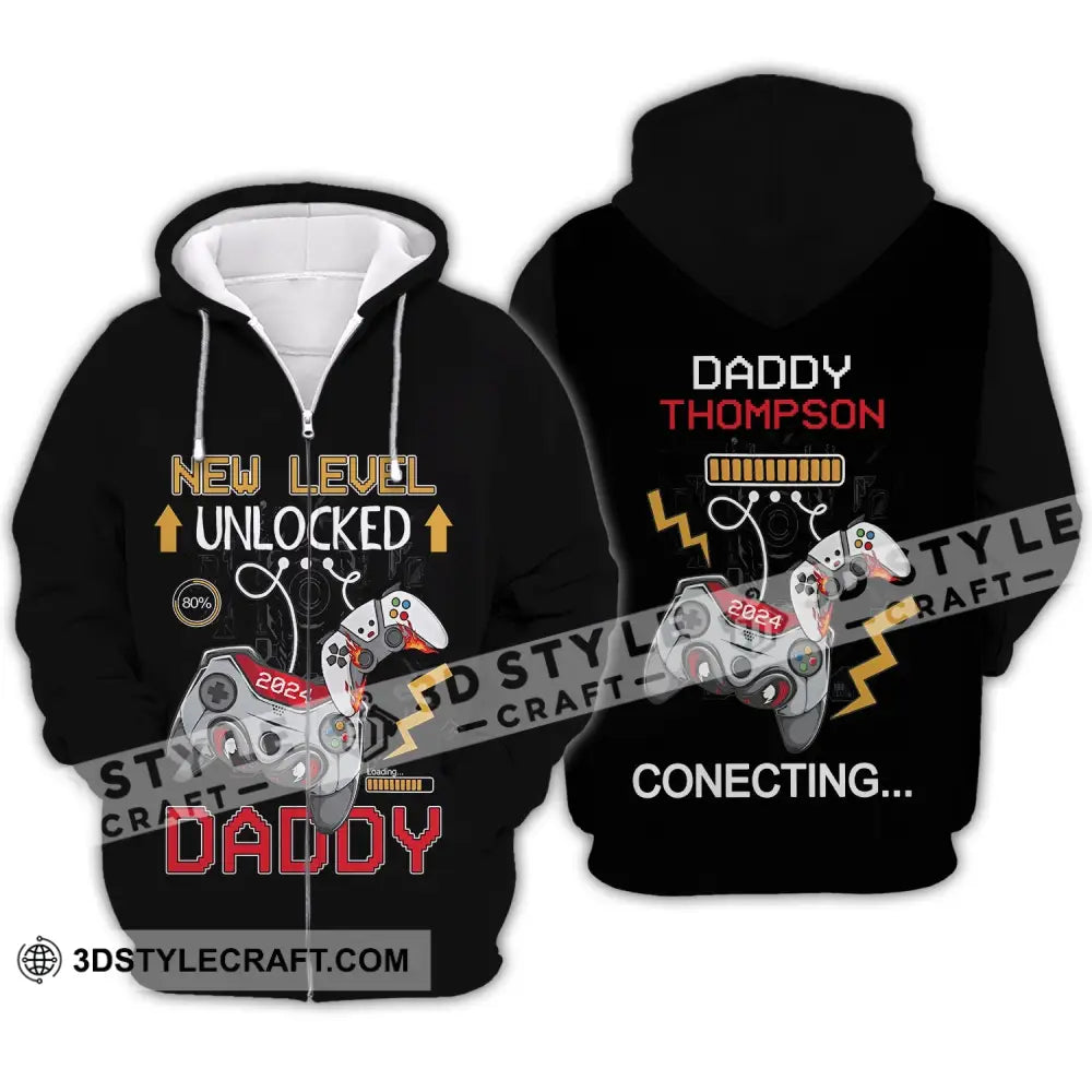 Unisex Shirt - Custom Name T-Shirt New Level Unlocked Zipper Hoodie / S T-Shirt