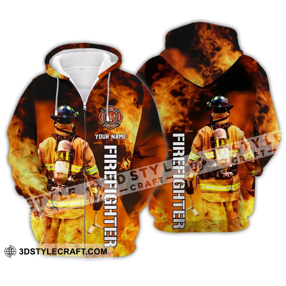 Unisex Shirt - Custom Name T-Shirt Personalized Firefighter Gift For Fireman Zipper Hoodie / S