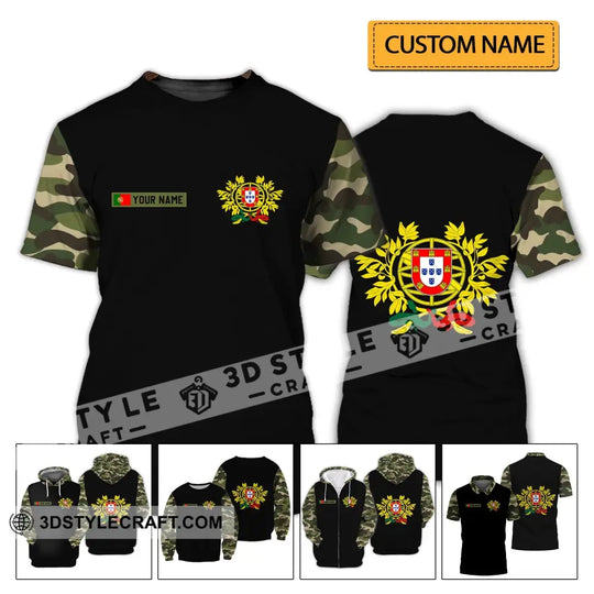 Unisex Shirt - Custom Name T-Shirt, Portugal Coat Of Arms Camo Shirt style option 2