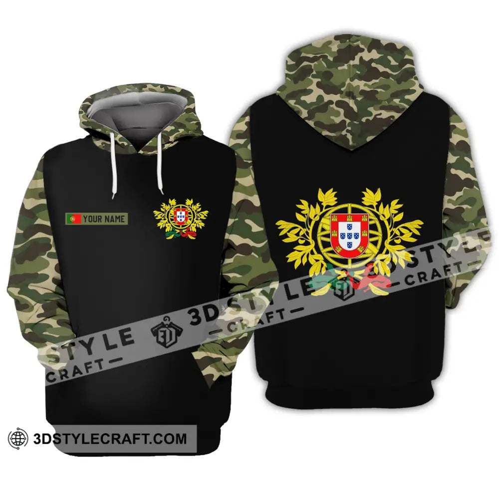 Unisex Shirt - Custom Name T-Shirt Portugal Coat Of Arms Camo Hoodie / S T-Shirt