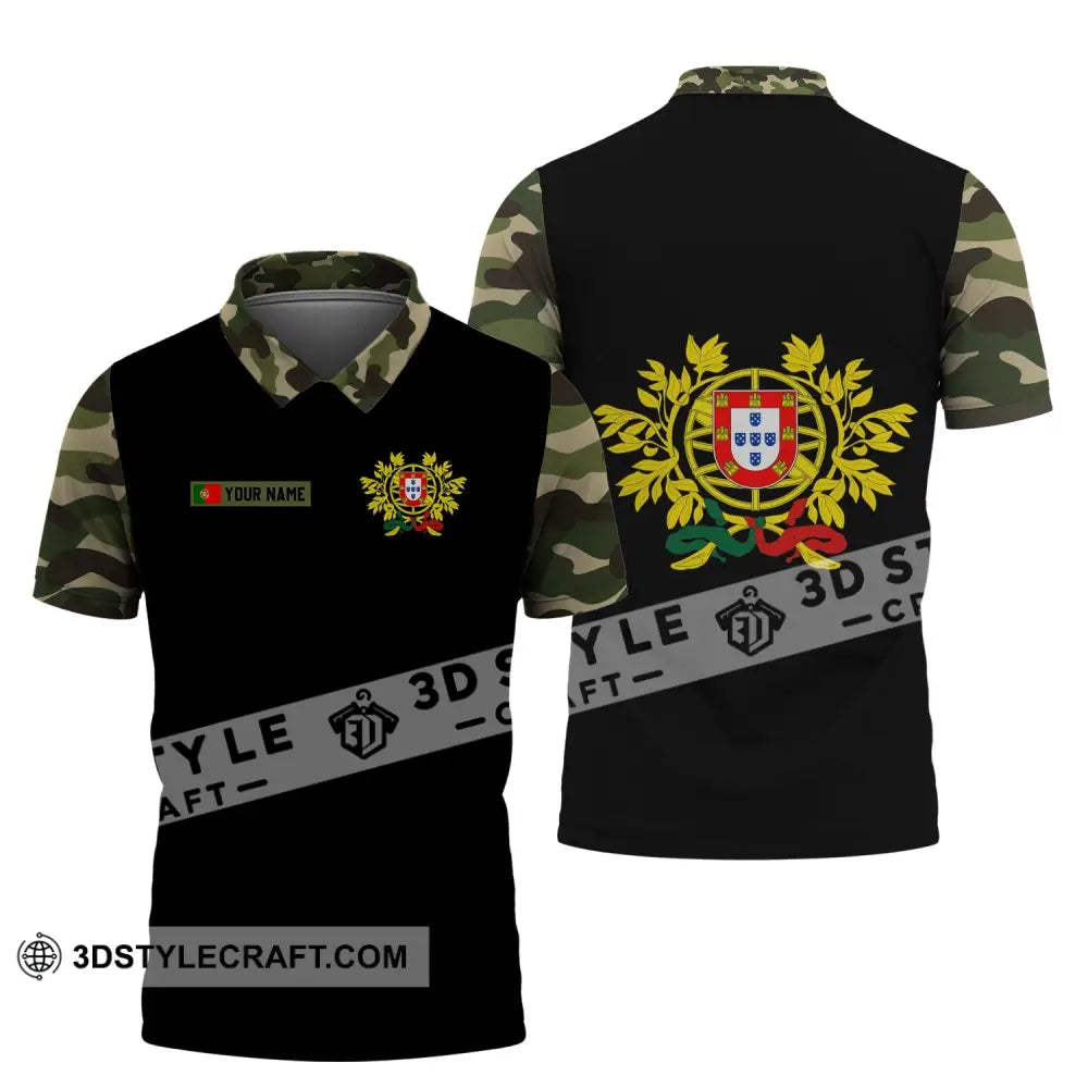 Unisex Shirt - Custom Name T-Shirt Portugal Coat Of Arms Camo Polo / S T-Shirt