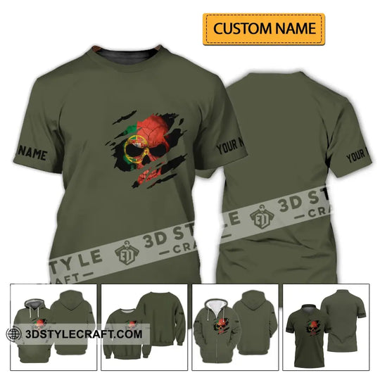 Unisex Shirt - Custom Name T-Shirt, Portugal Flag Skull style option 2