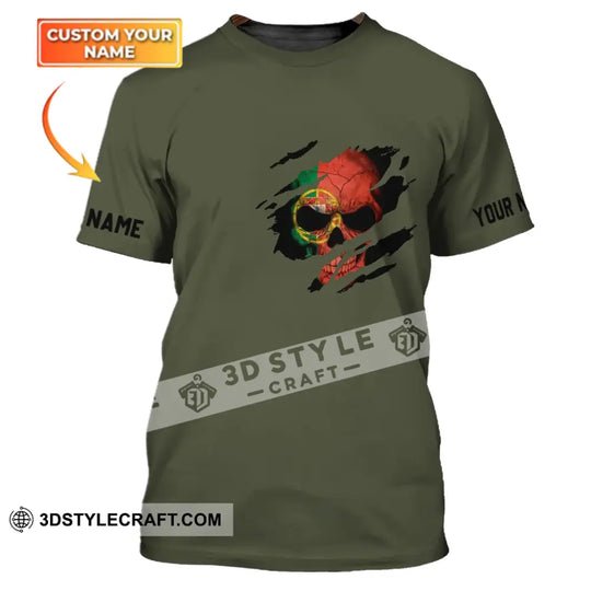 Unisex Shirt - Custom Name T-Shirt, Portugal Flag Skull style option 1