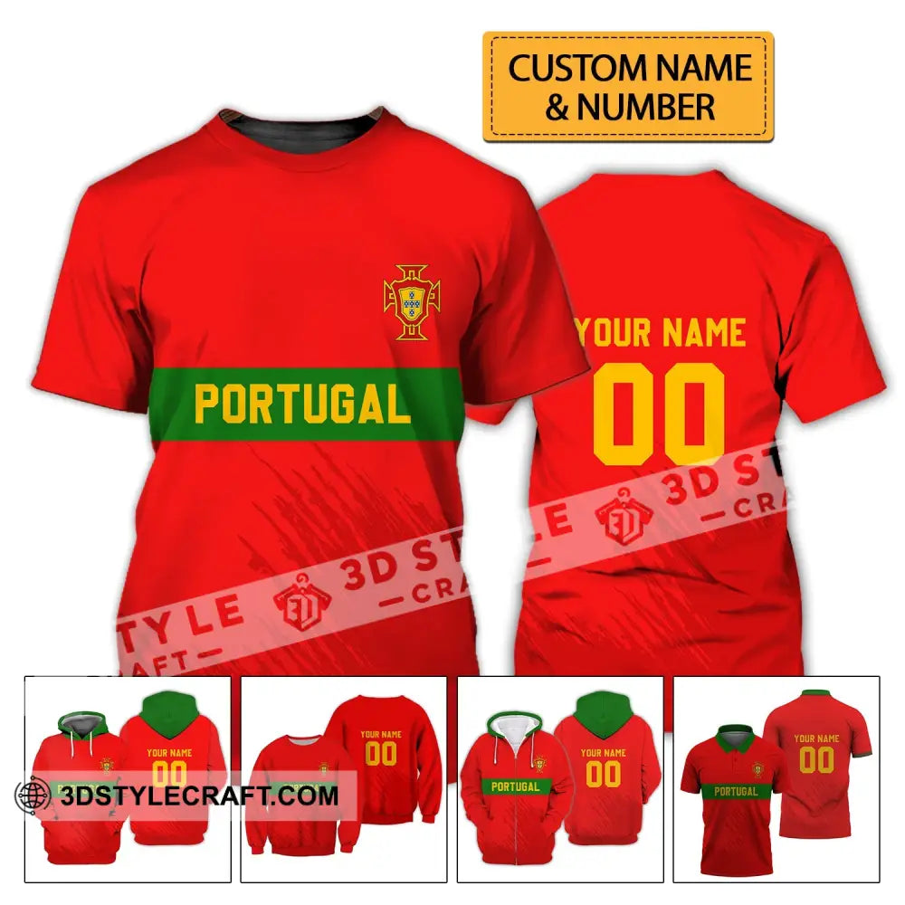 Unisex Shirt - Custom Name T-Shirt Portugal Football Clothing T-Shirt