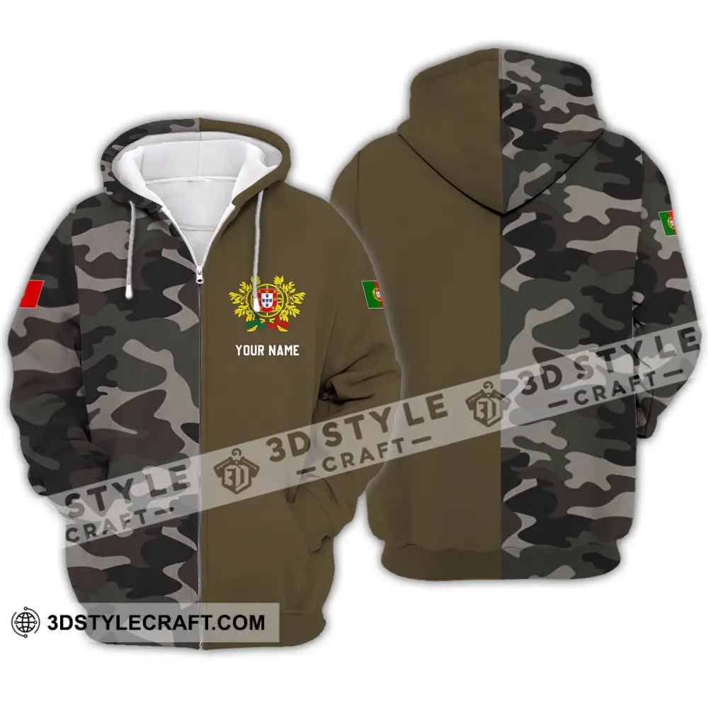 Unisex Shirt - Custom Name T-Shirt Portugal Half Camo Design Zipper Hoodie / S T-Shirt